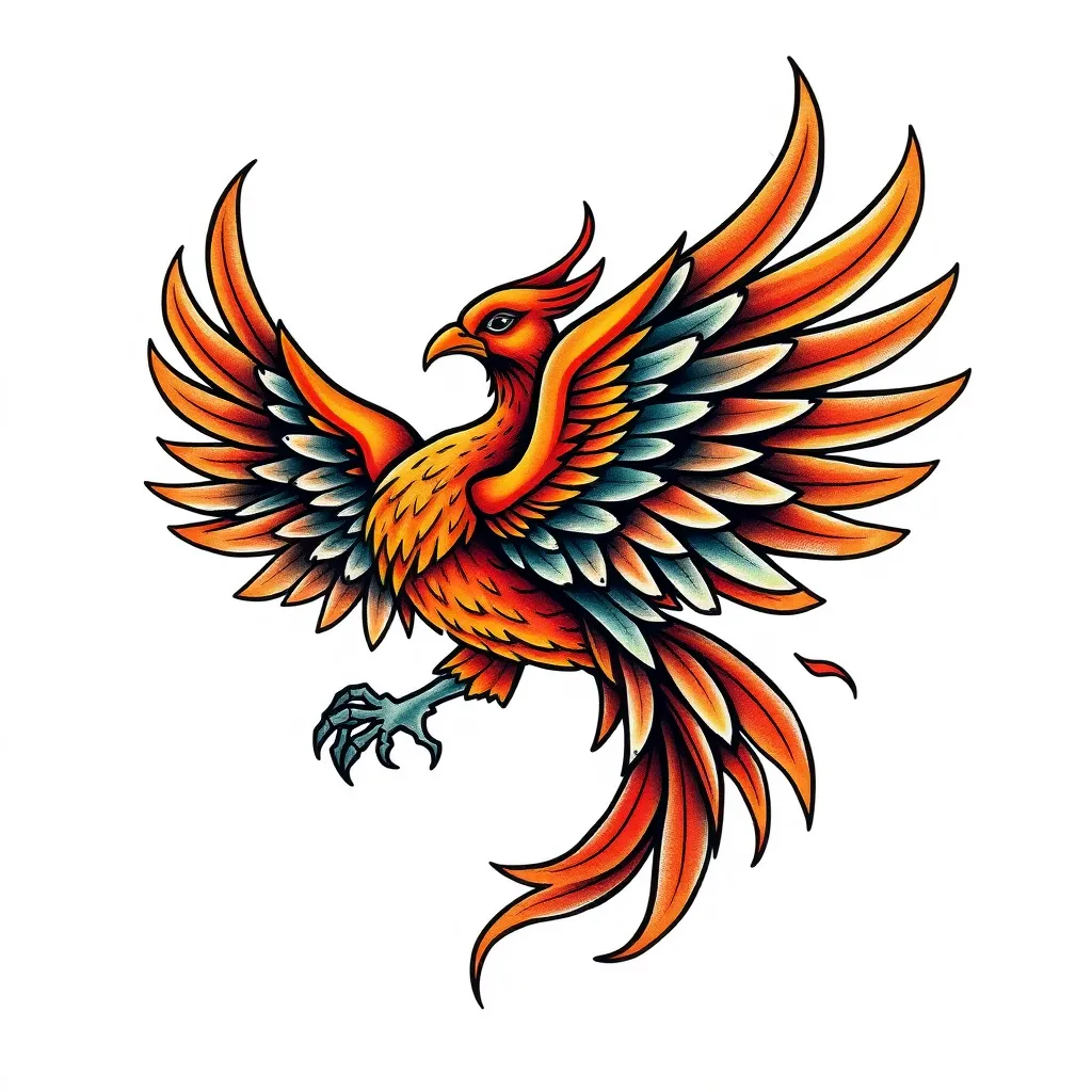 Can you design a trash polka tattoo of a phoenix for the shoulder? татуировка