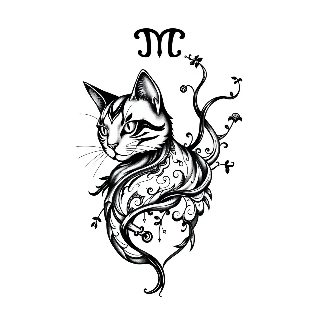 cat and aquarius tatoeage