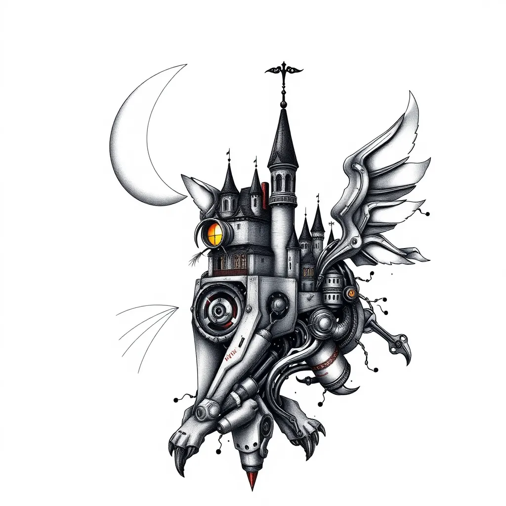 cat and castle nightfall  tattoo