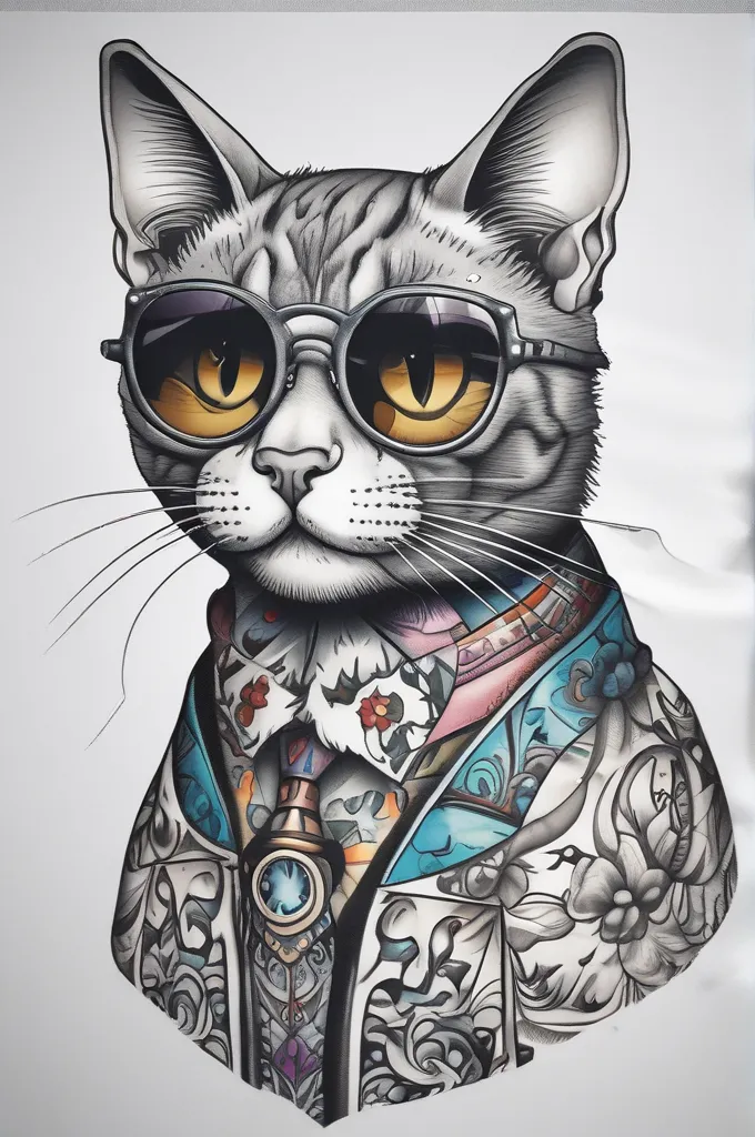 Cat Wearing Sunglasses And Smoking tatuointi