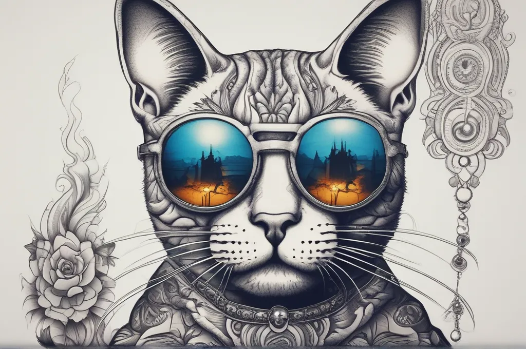 Cat Wearing Sunglasses And Smoking 纹身