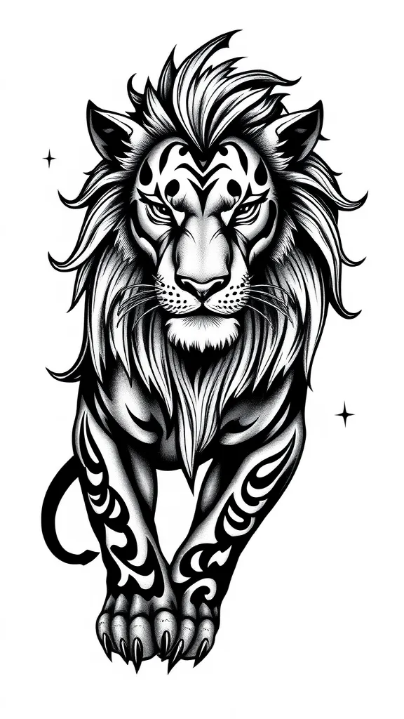 lion fait au fusain tattoo