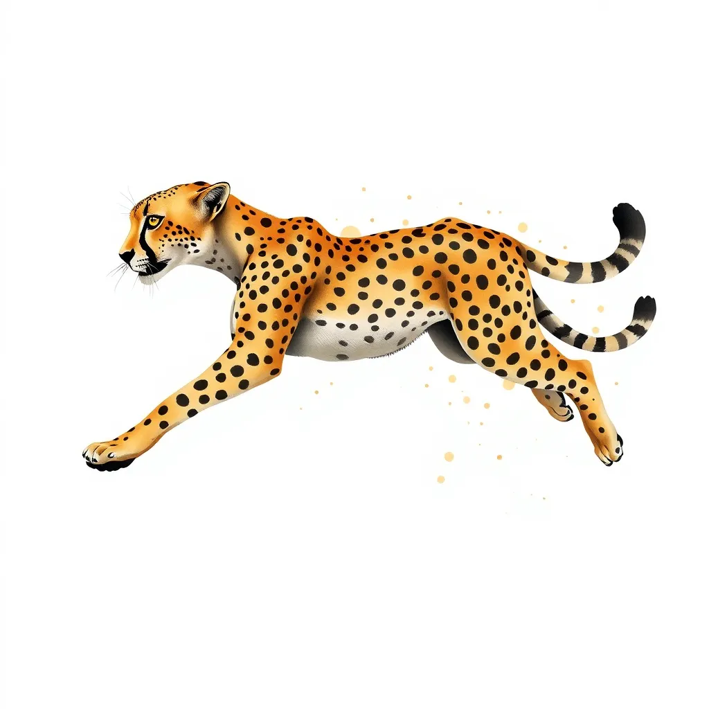 Cheetah running in profile with pastel colours in the natural pallette of yellows, browns, ambers. татуировка