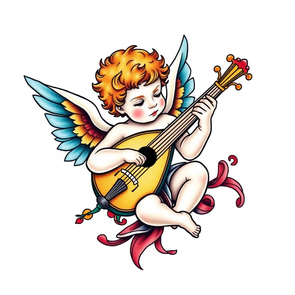 cherub playing a lute 入れ墨