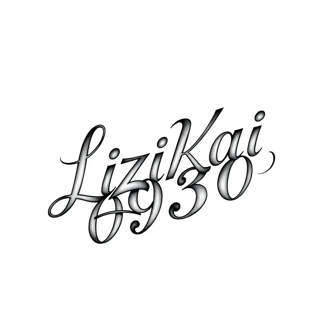 奇卡诺纹身字母带数字"LiZiKai0930" tattoo