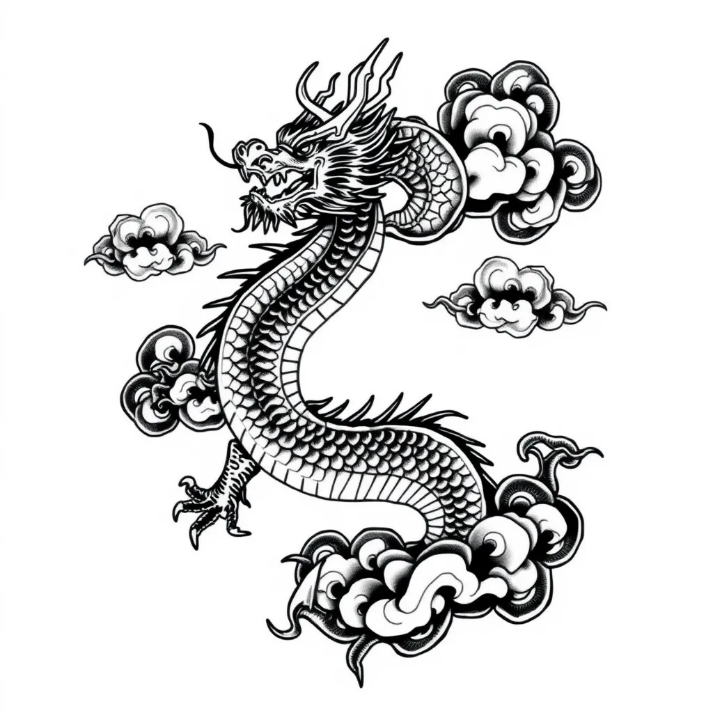 Chinese dragon and clouds tattoo