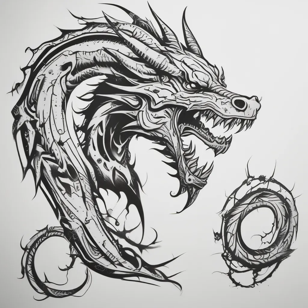 claws, fangs, dragon, circuit tatouage