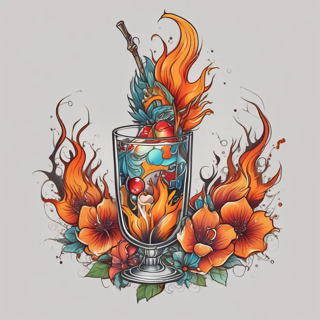 cocktail flaming pour 문신