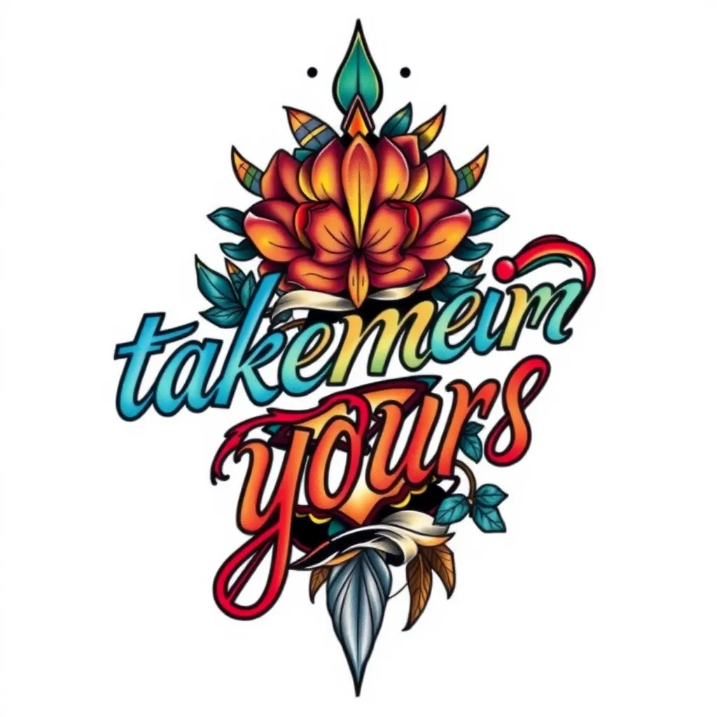 彩色遮盖掉“takemeimyours”竖着 入れ墨