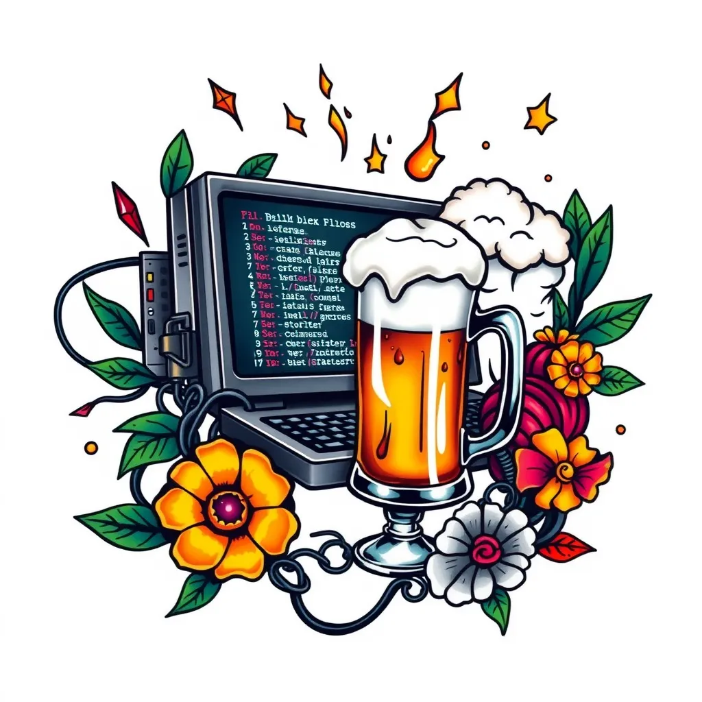 Códigos de informática y cerveza  tattoo