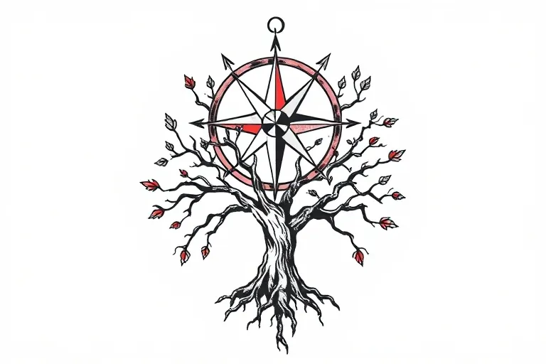 Concept : "Guidé par mes racines"
Structure du tatouage :
🔝 En haut : La boussole
Représente la direction, les choix de vie, le voyage.
Elle peut être fine et épurée, style minimaliste ou un peu old school.
Les points cardinaux peuvent être associés à tes valeurs :
Nord (N) = Famille (ton guide moral)
Est (E) = Amitié (ceux qui t’entourent)
Sud (S) = Liberté (ce vers quoi tu avances)
Ouest (W) = Voyage (ce qui t’élargit)
🌲 En dessous : L’arbre de vie
Le tronc symbolise toi (ta force, ton parcours).
Les racines : ta famille et tes bases.
Les branches : tes rêves, les gens qui t’élèvent (amis, rencontres, festivals…). tatuering