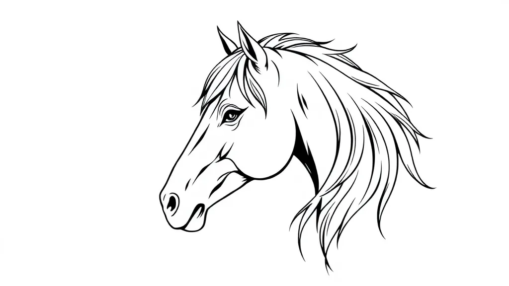 Create a delicate design for a fine line tattoo: the face of a horse with long mane.

 tatuaggio