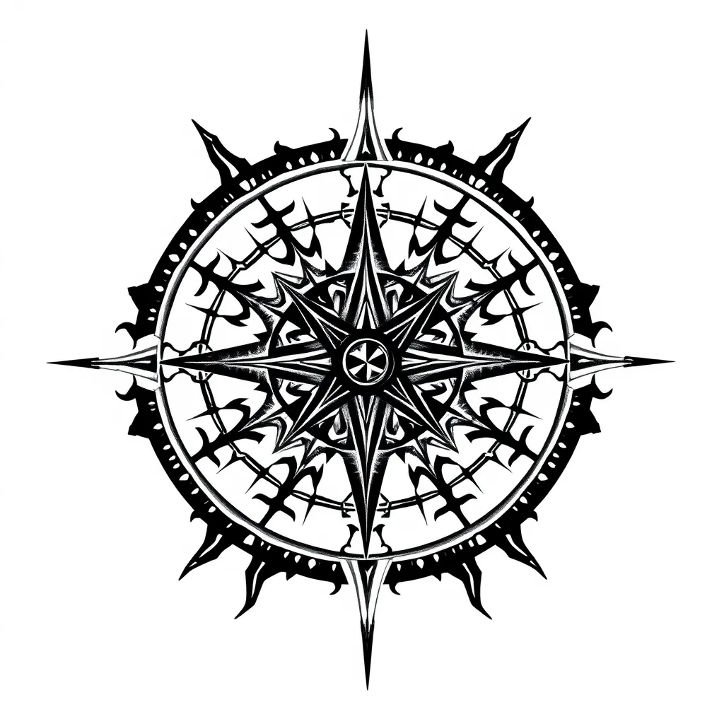 Create a design for a compass rose tattoo inspired by the work of Hans Ruedi Giger. Tätowierung