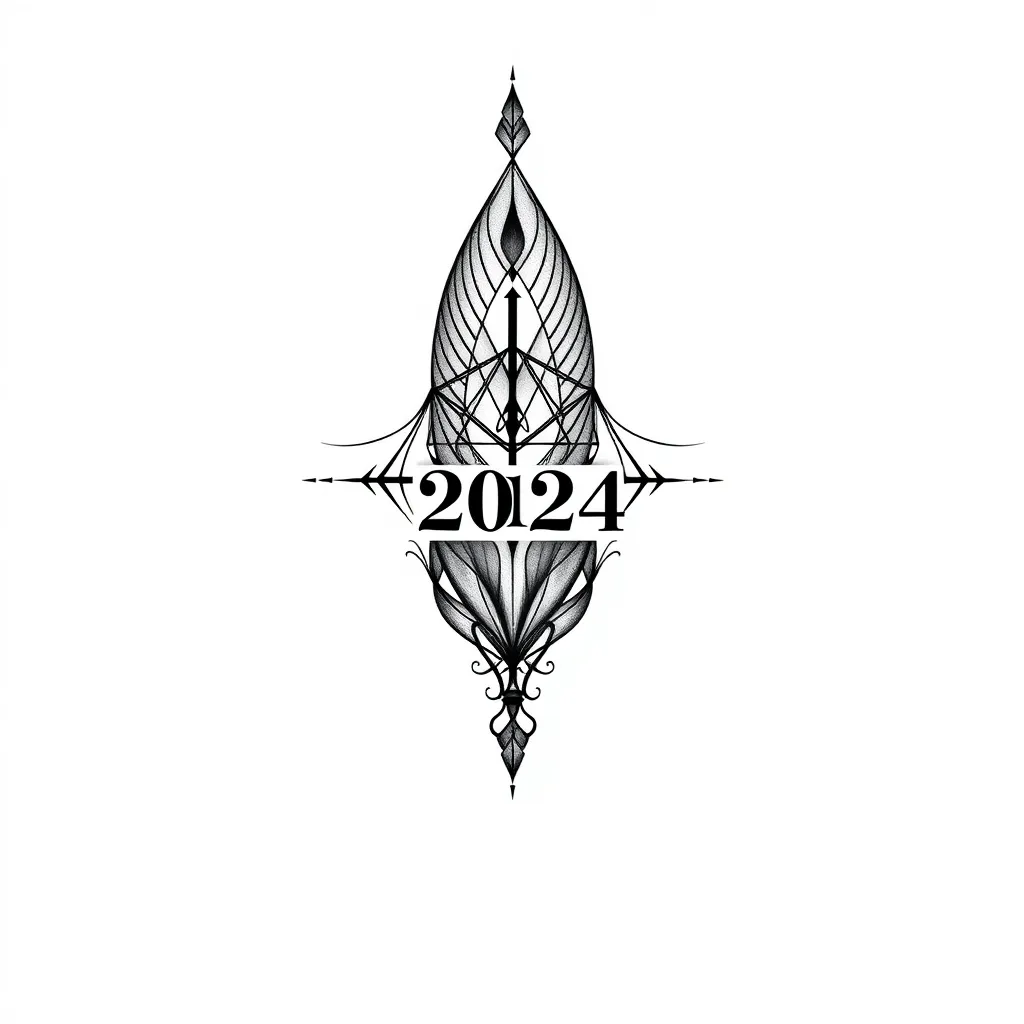 用“2024年3月1日”组成一个羽毛图案 tattoo