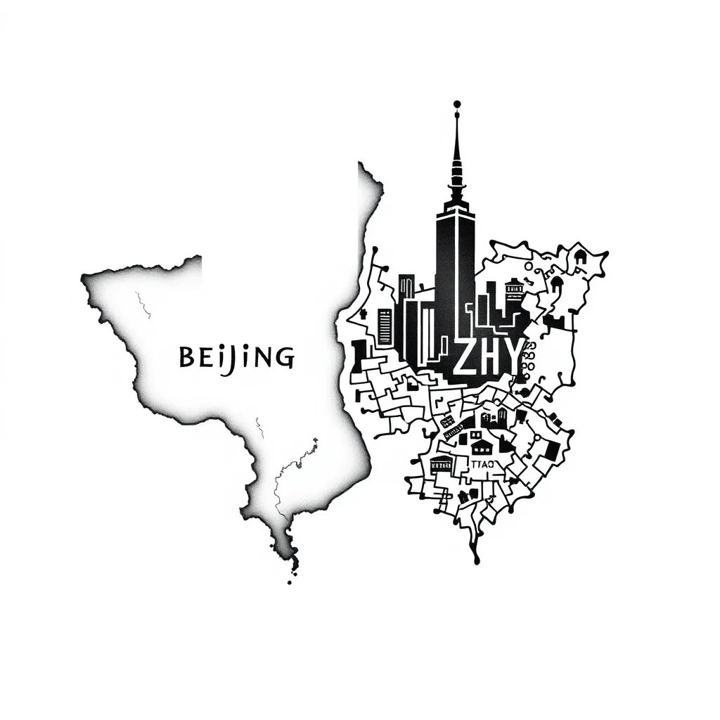 Create a map-based design where the main elements are the silhouettes of Beijing and Zhuhai. Since the outline of Zhuhai appears somewhat fragmented, you may choose the silhouette of Xicheng District in Beijing or the district of Xiangzhou in Zhuhai for better representation, as you deem fit.
For Beijing, I would like the map to be presented in a jigsaw puzzle style, signifying the fragmented nature of my life there. The map of Zhuhai should be presented as a complete silhouette, representing the completeness I found in my life upon meeting my wife in Zhuhai.
Incorporate the following sets of coordinates into the design:
Beijing: 116°23′3.960″E, 39°54′26.972″N
Zhuhai: 113°33′48.005″E, 22°17′2.000″N
Between the two maps, include the following dates that hold significance:
May 28, 2018 - The date my wife agreed to be with me.
February 14, 2020 - The date I proposed to my wife.
On the Zhuhai map, find a spot to subtly include my wife's initials "HJY" (the font should harmonize with the overall design). These letters should be hidden within the map, not placed on a blank space. tattoo