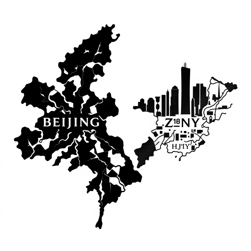 Create a map-based design where the main elements are the silhouettes of Beijing and Zhuhai. Since the outline of Zhuhai appears somewhat fragmented, you may choose the silhouette of Xicheng District in Beijing or the district of Xiangzhou in Zhuhai for better representation, as you deem fit.
For Beijing, I would like the map to be presented in a jigsaw puzzle style, signifying the fragmented nature of my life there. The map of Zhuhai should be presented as a complete silhouette, representing the completeness I found in my life upon meeting my wife in Zhuhai.
Incorporate the following sets of coordinates into the design:
Beijing: 116°23′3.960″E, 39°54′26.972″N
Zhuhai: 113°33′48.005″E, 22°17′2.000″N
Between the two maps, include the following dates that hold significance:
May 28, 2018 - The date my wife agreed to be with me.
February 14, 2020 - The date I proposed to my wife.
On the Zhuhai map, find a spot to subtly include my wife's initials "HJY" (the font should harmonize with the overall design). These letters should be hidden within the map, not placed on a blank space. tattoo