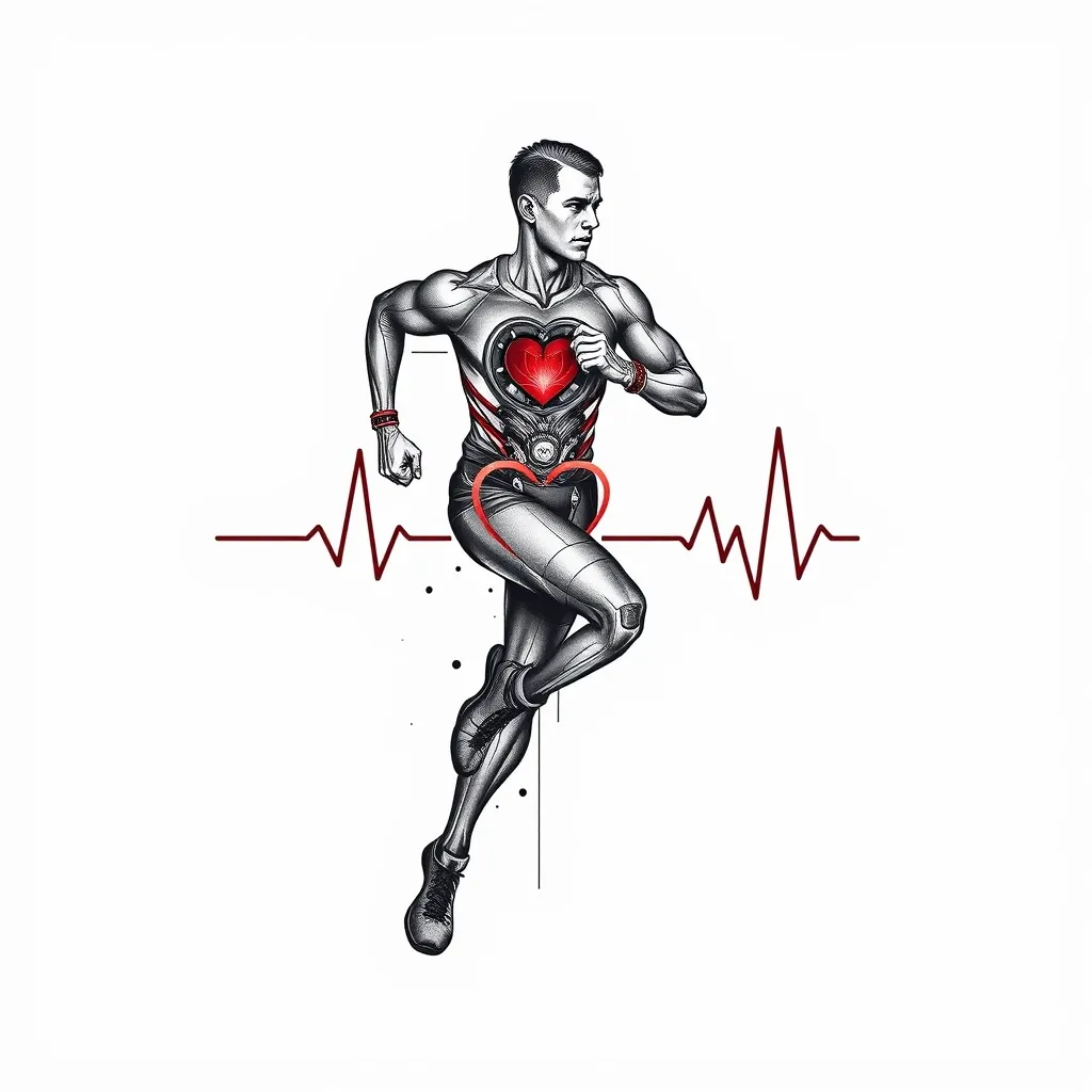 Create a Tattoo that Shows my passion for running. IT should contain a Male Runner and a heartbeat Symbol.  टैटू