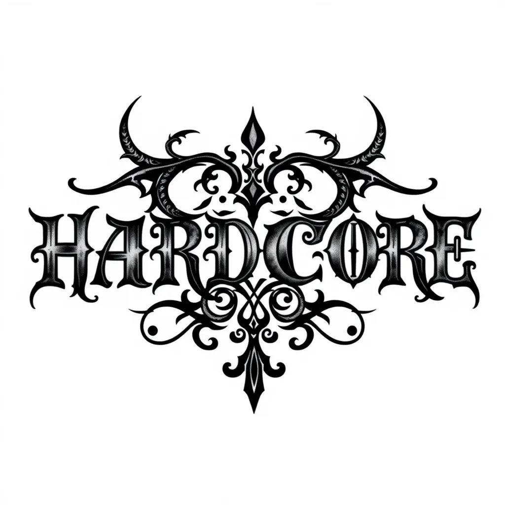 crie uma tatuagem com a palavra HARDCORE tattoo