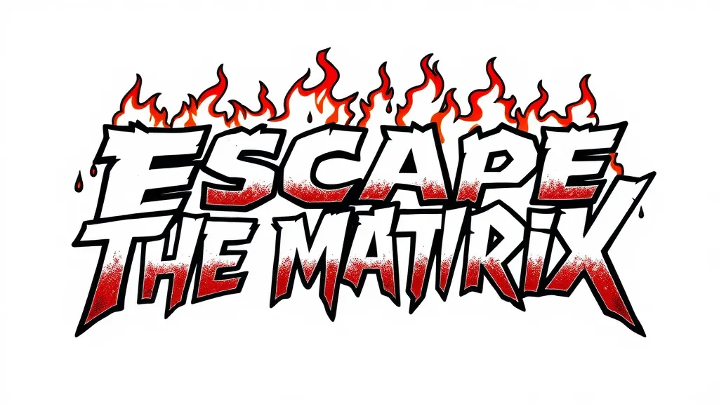 创作在整齐排列同一行的英文："Escape The Matrix"，并让它燃烧起来，类似于潮牌thrasher的感觉 tattoo