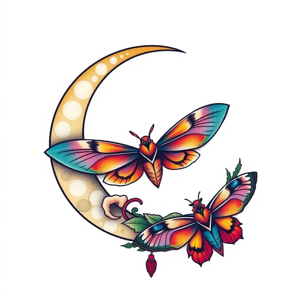 crescent moon and moth tatuaggio