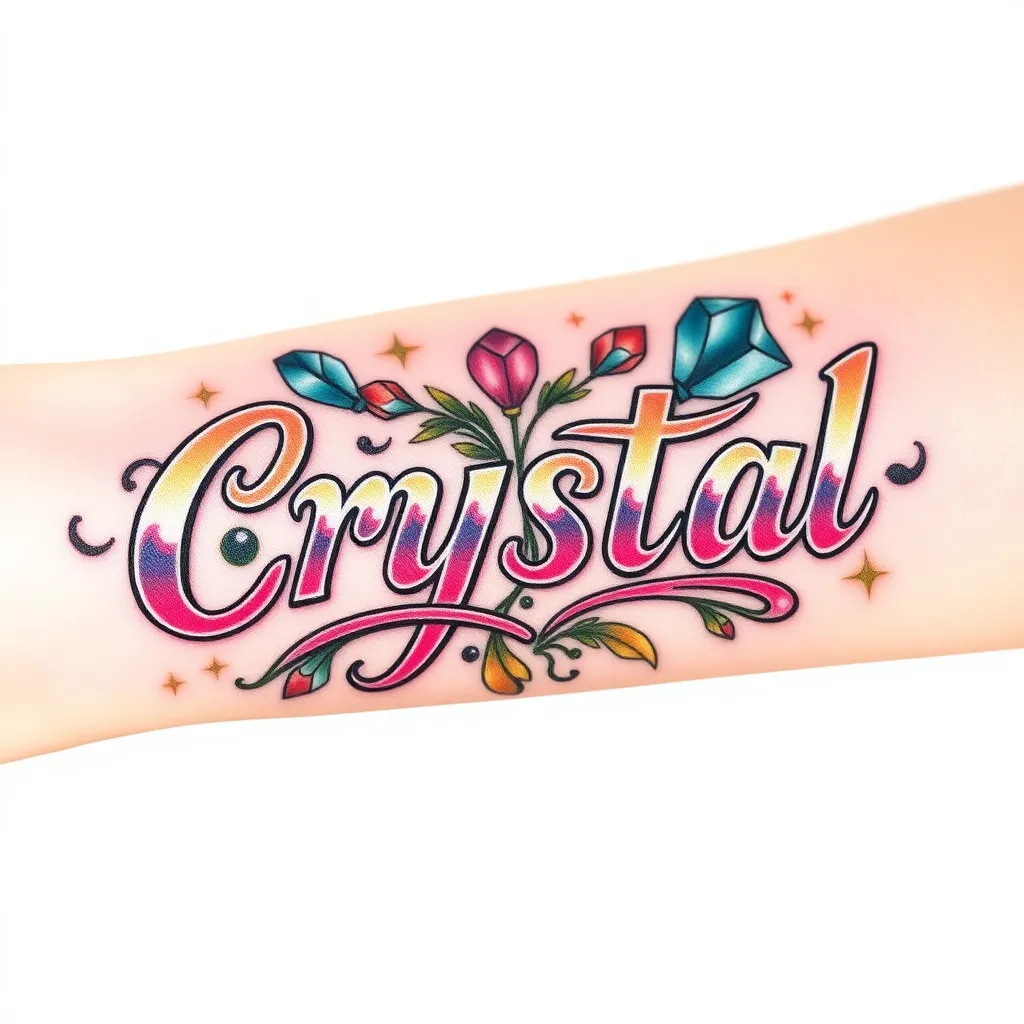 Nombre de Crystal representando los nombres de mi hija en el antebrazo  入れ墨