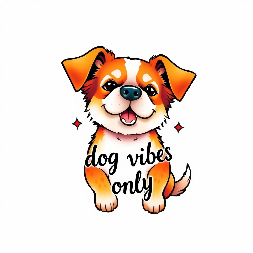 cute dog with text "dog vibes only" tattoo