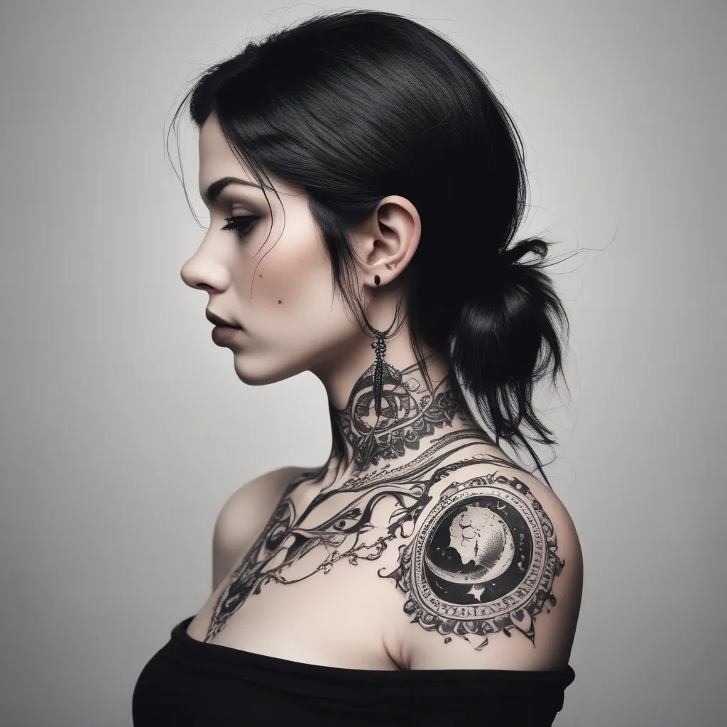 Cute woman with a crescent moon tatuering