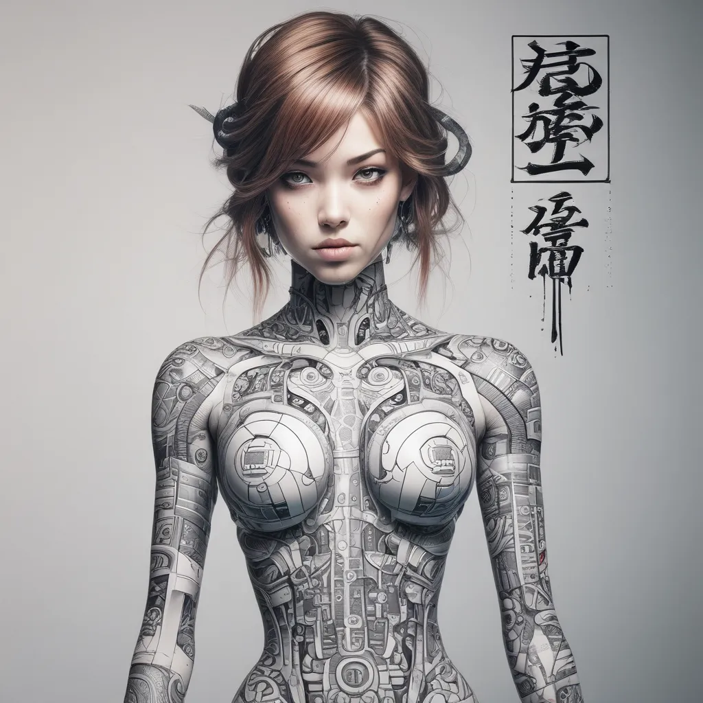 cyber android female tatuointi