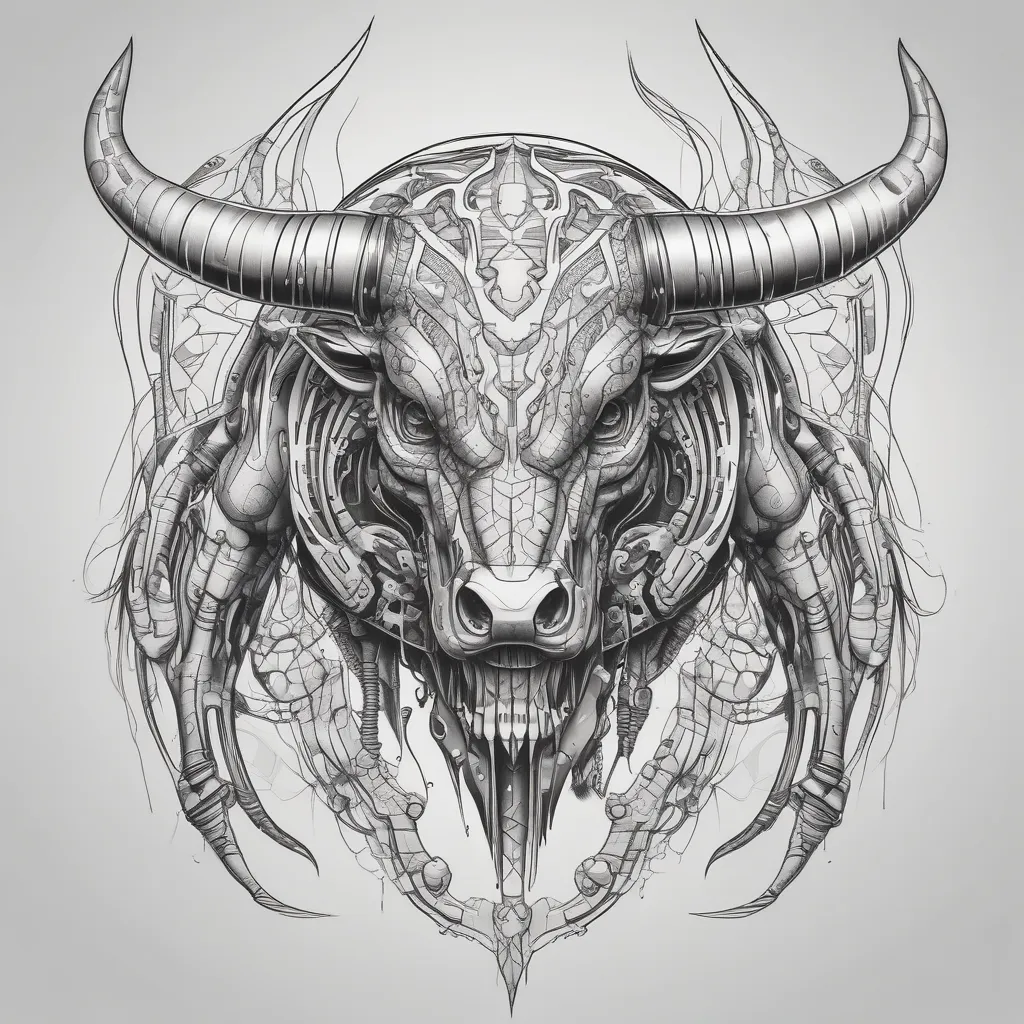 cyberpunk, bull, japanes character tatuaje