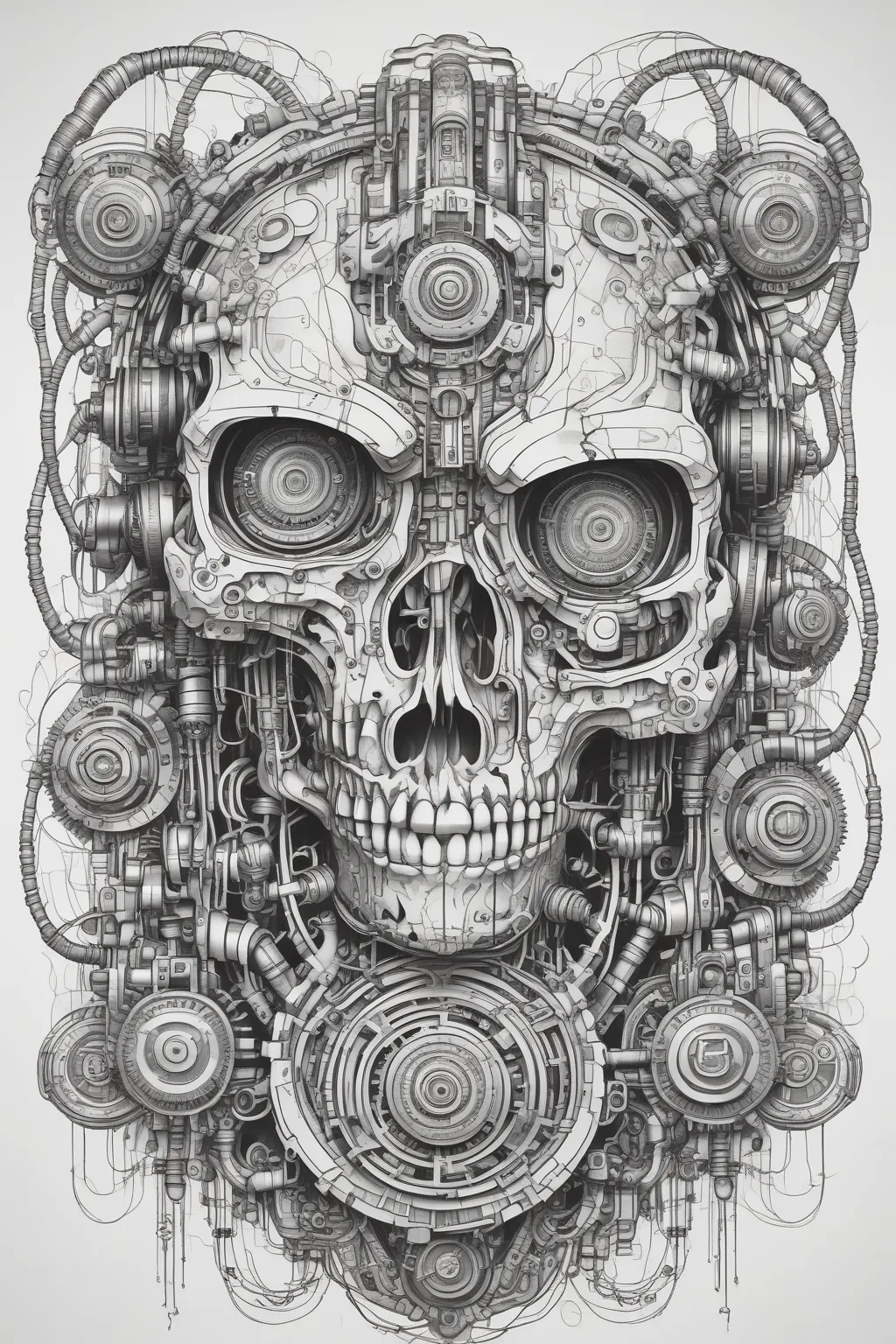 cyberpunk, gears, wires, valves, pistons, robotics, artificial intelligence, biomechanics, cyborg, mechanical, future tatuagem