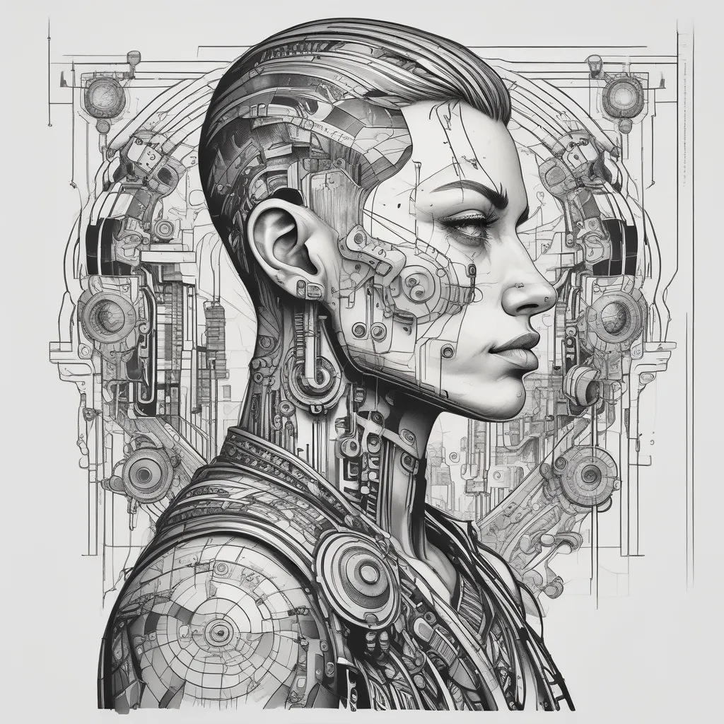 Cyberpunk-styled tattoo with different technological lines tatuaje