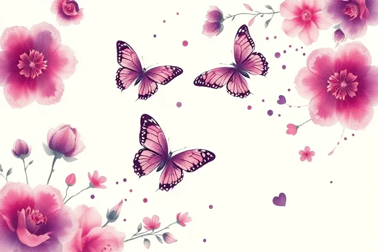 Dark purple and pink,love, flowers and butterflies tatouage