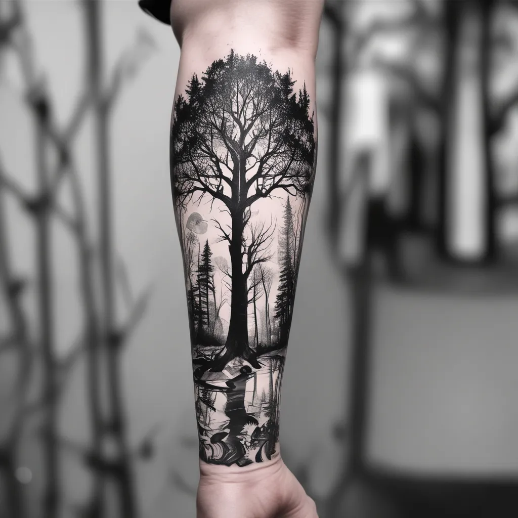 dark trees sleeve tatuagem