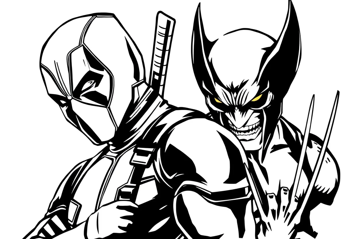 Deadpool und wolverine, schwarz und Weiß  tatouage