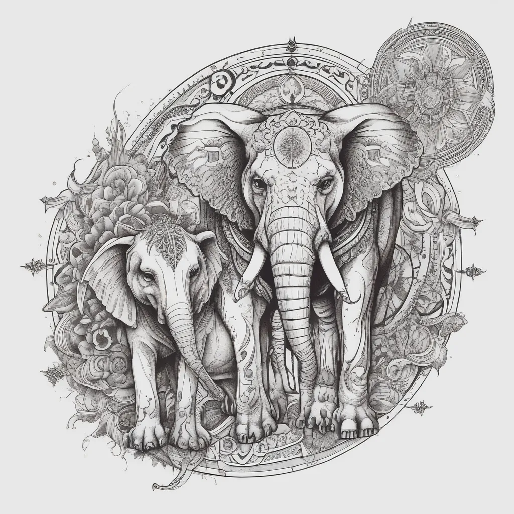 decal of a wolf and an elephant tattoo