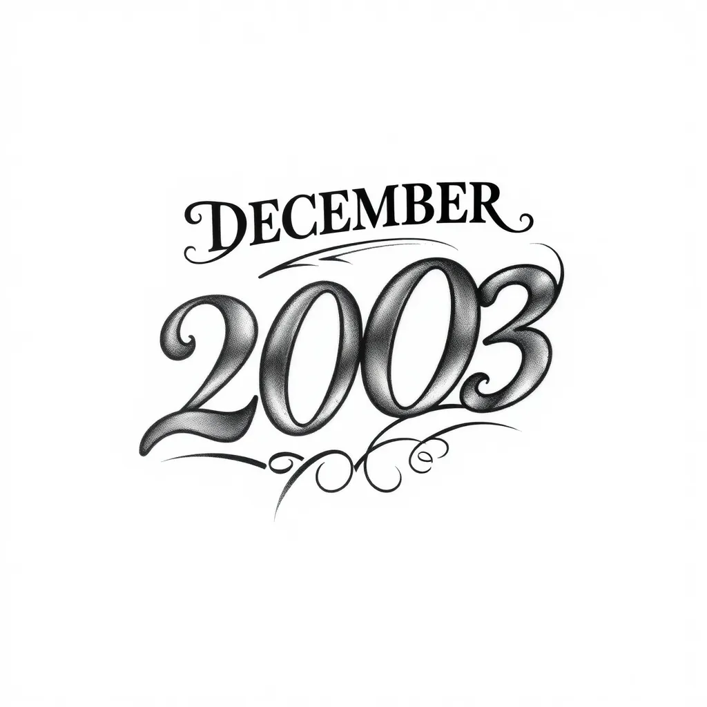 20 DE DICIEMBRE DE 2003 EN NUMEROS ROMANOS EN BLANCO Y NEGRO 纹身