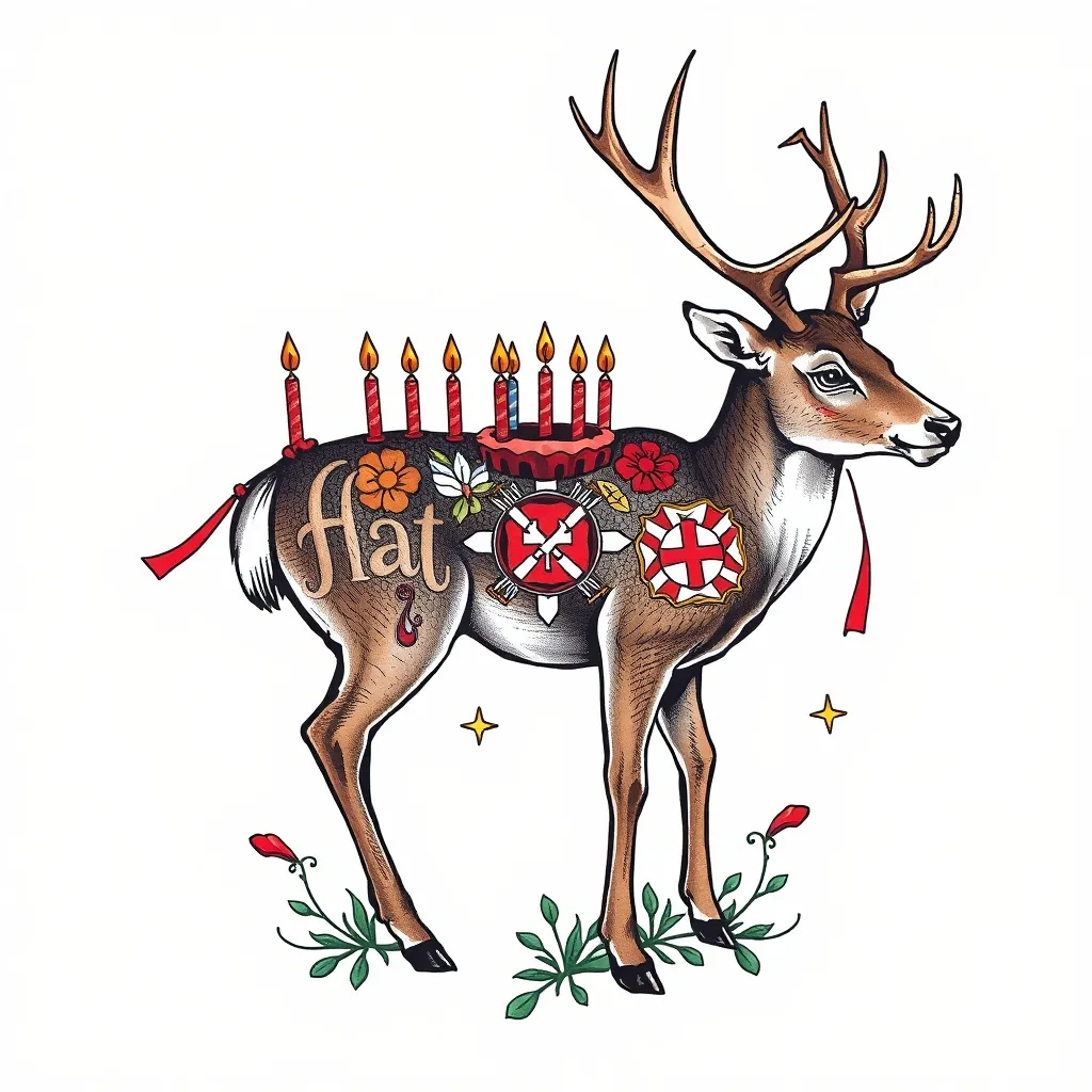 Hirsch mit 5 Geburtstagen und mit dem Feuerwehr Zeichen von Oberösterreich 纹身
