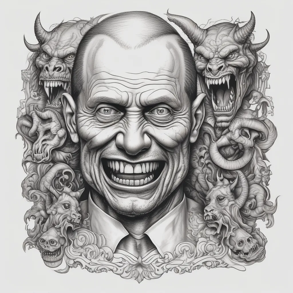 Demon eating Putin's head tattoo