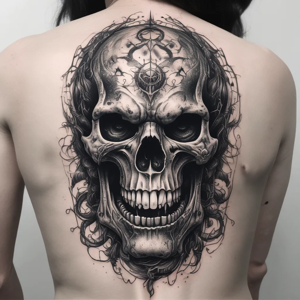 Demon skull coming thru skin tetování