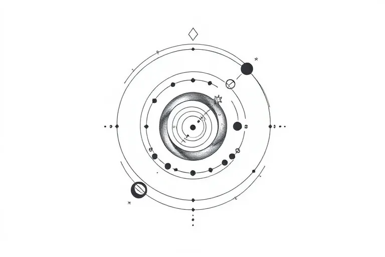 Beschreibung: Eine minimalistische Darstellung des Universums mit einem Mix aus symbolischen und ästhetischen Elementen. In der Mitte könnte eine kleine, stilisierte Spirale stehen, die eine Galaxie repräsentiert. Um die Galaxie herum könnten feine Linien wie Umlaufbahnen angeordnet sein, die verschiedene Himmelskörper einrahmen – einen Mond, eine Sonne, kleine Sterne und vielleicht einen Planeten. Am Rand des Designs könnten Punkte oder geometrische Muster einen Hauch von Unendlichkeit und Harmonie suggerieren.

Zusätzliche Optionen:

Schwarz-weiß oder farbig: Schwarz-weiß für zeitlose Eleganz, Farbakzente für Sterne oder Planeten, wenn du mehr Lebendigkeit willst.
Position: Perfekt für den Unterarm, den Nacken oder den Schulterbereich.
Details: Evtl. kleine Symbole wie das Unendlichkeitszeichen oder ein Herzschlag-Motiv, um deine persönliche Verbindung zum Universum zu betonen. tattoo