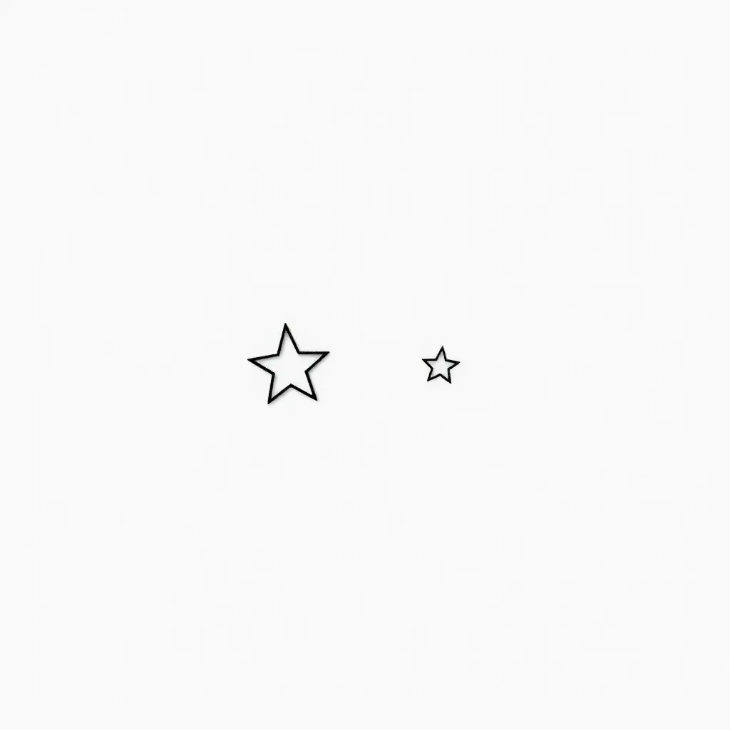 Diseña un tatuaje minimalista que contenga dos estrellas finas y simples, una ligeramente más grande que la otra, representando a tu padre y a ti. Incorpore las constelaciones de Leo para tu padre y Cáncer o Leo para ti, según tus signos zodiacales. Agrega un toque personal con un símbolo de agua discreto o un mate estilizado como fondo sutil. tatuaż