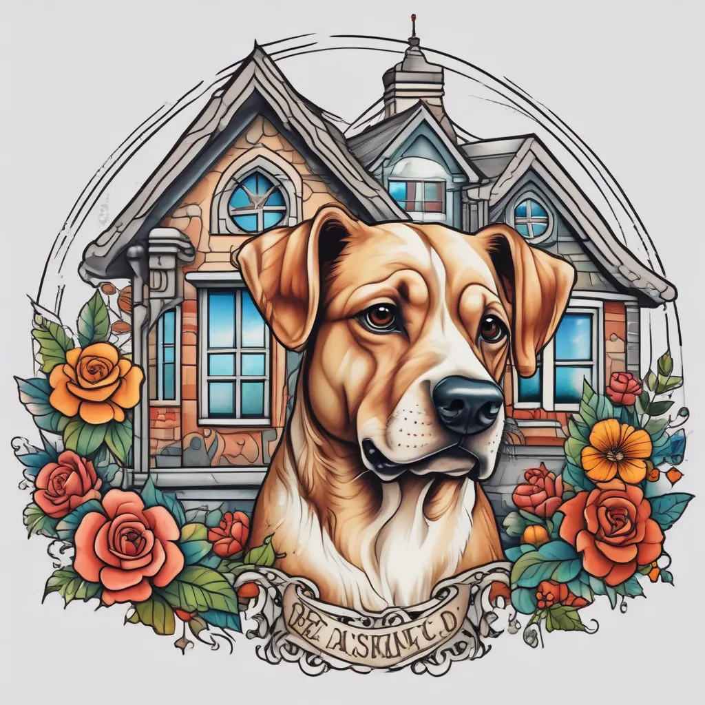 Dog and house   入れ墨