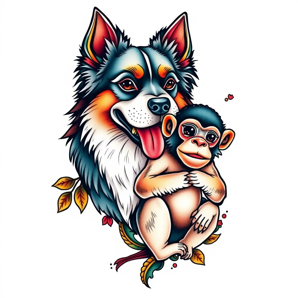 dog and monkey  tatuaje