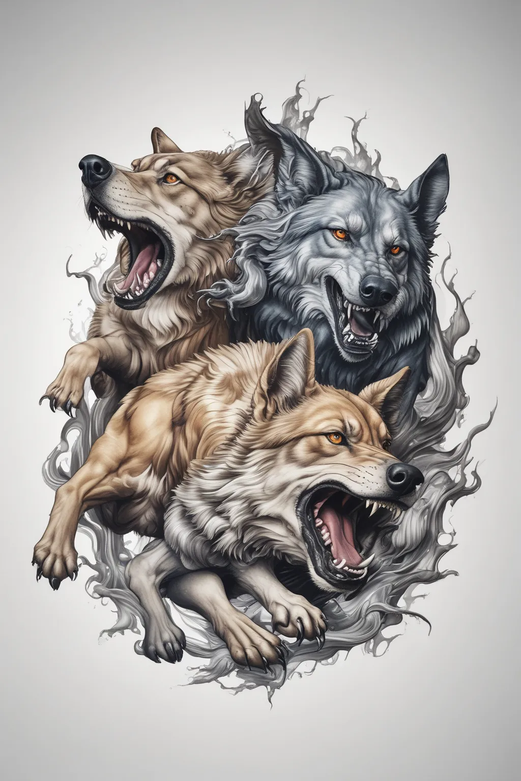 Dogs fight with wolfs tatoeage