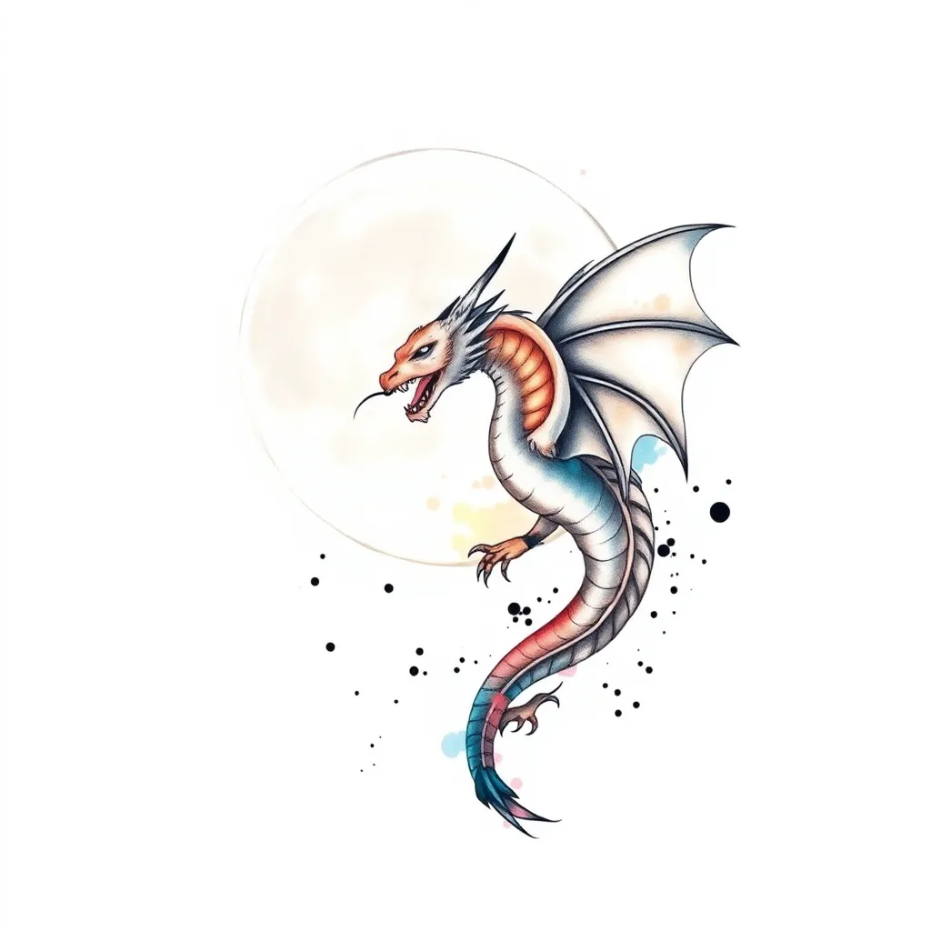 dragon flying past moon 문신