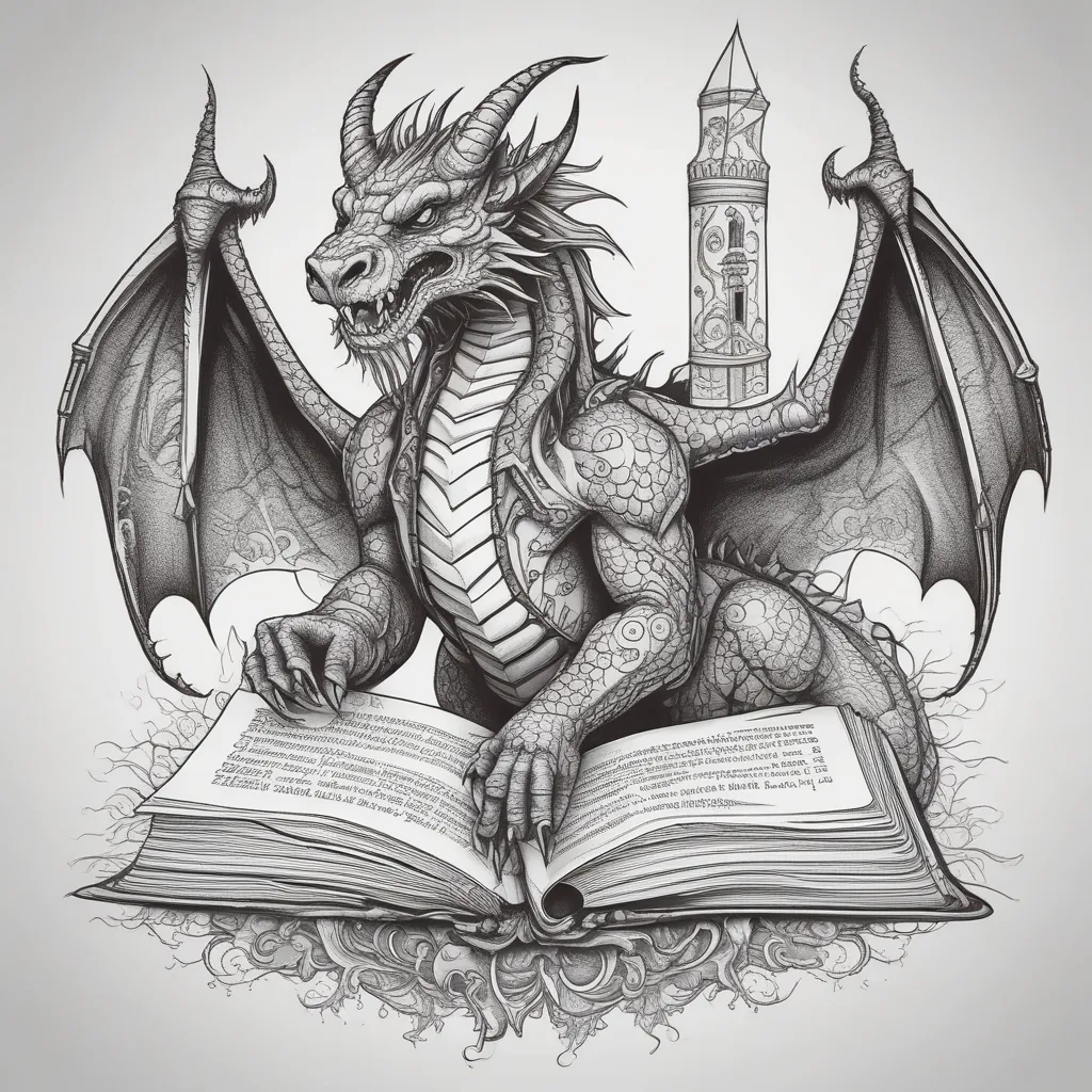 dragon reading books tattoo