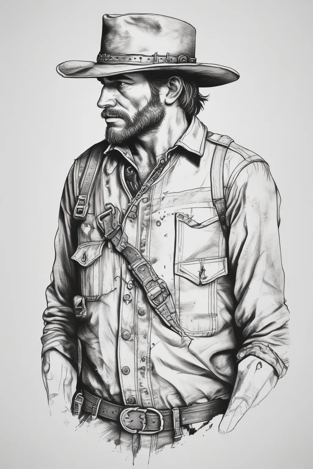 Draw arthur morgan from red dead redemption 2 game, who seeing on a derr 문신