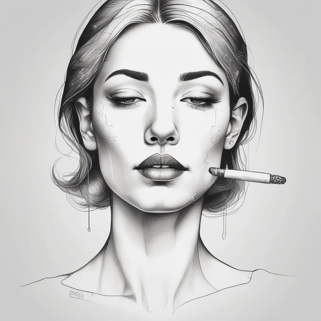 dessine moi le portrait d'une femme qui fume une cigarette avec uniquement des traits 纹身