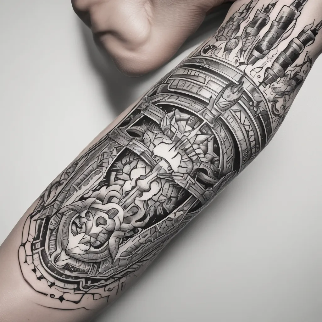 electric arc, spark, horizontal around an arm tatouage