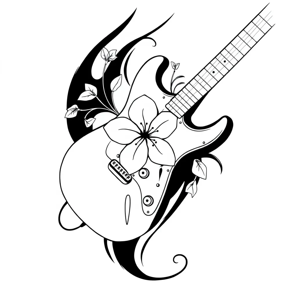 guitarra electrica con jazmin lineal tattoo